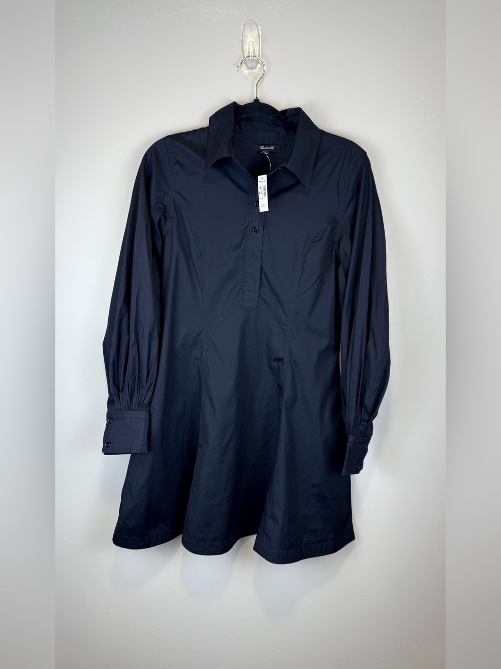 NWT Madewell Cotton Poplin Mini Shirt Dress Black Balloon Sleeve Size 2 - Picture 9 of 12